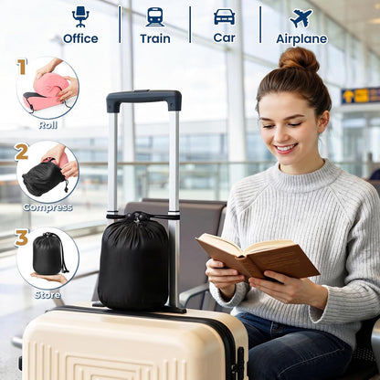ExploreBliss Travel Pillow, Travel Pillows for Sleeping Airplane, Neck Pillow Airplane, Memory Foam Neck Pillow Set with Eye Mask, Earplugs and Storage Bag -Grey