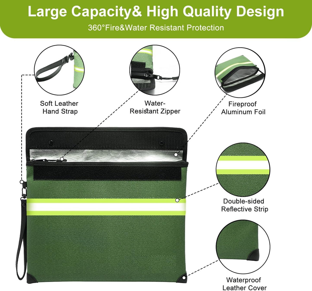 Upgraded Fireproof Money Bag,10 Layers of Heat Insulated Materials 6500°F
