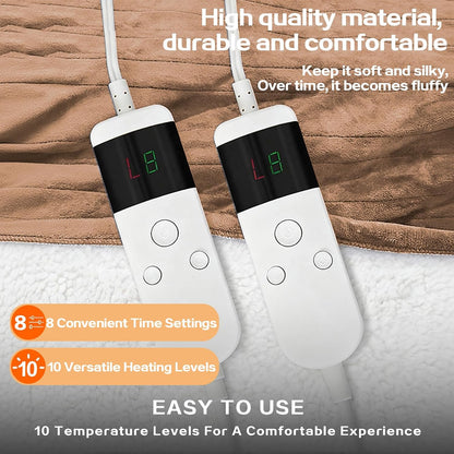 Electric Heated Blanket Throw Size 50''x60''-Control Heating Blanket, Soft & Warm Flannel 10-Level Temperature Control, 8 Hours Auto Off, Rapid Heating & Overheat Protection