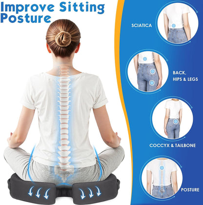 TushGuard Seat Cushion for Office Chair Memory Foam Non-Slip Desk Seat Cushion Back, Coccyx, Sciatica, Tailbone Pain Relief Butt Pillow for Office Chair, Car, Wheelchair, Black