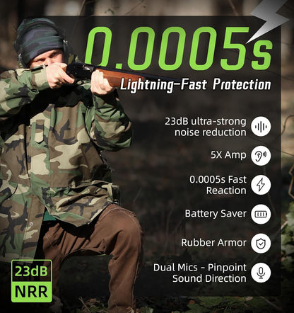 PROHEAR Electronic Ear Protection for Shooting with 4X Sound Amplification, Gun Range Hearing Protection Muffs, NRR 23dB Noise Reduction Headphones for Hunting, Green