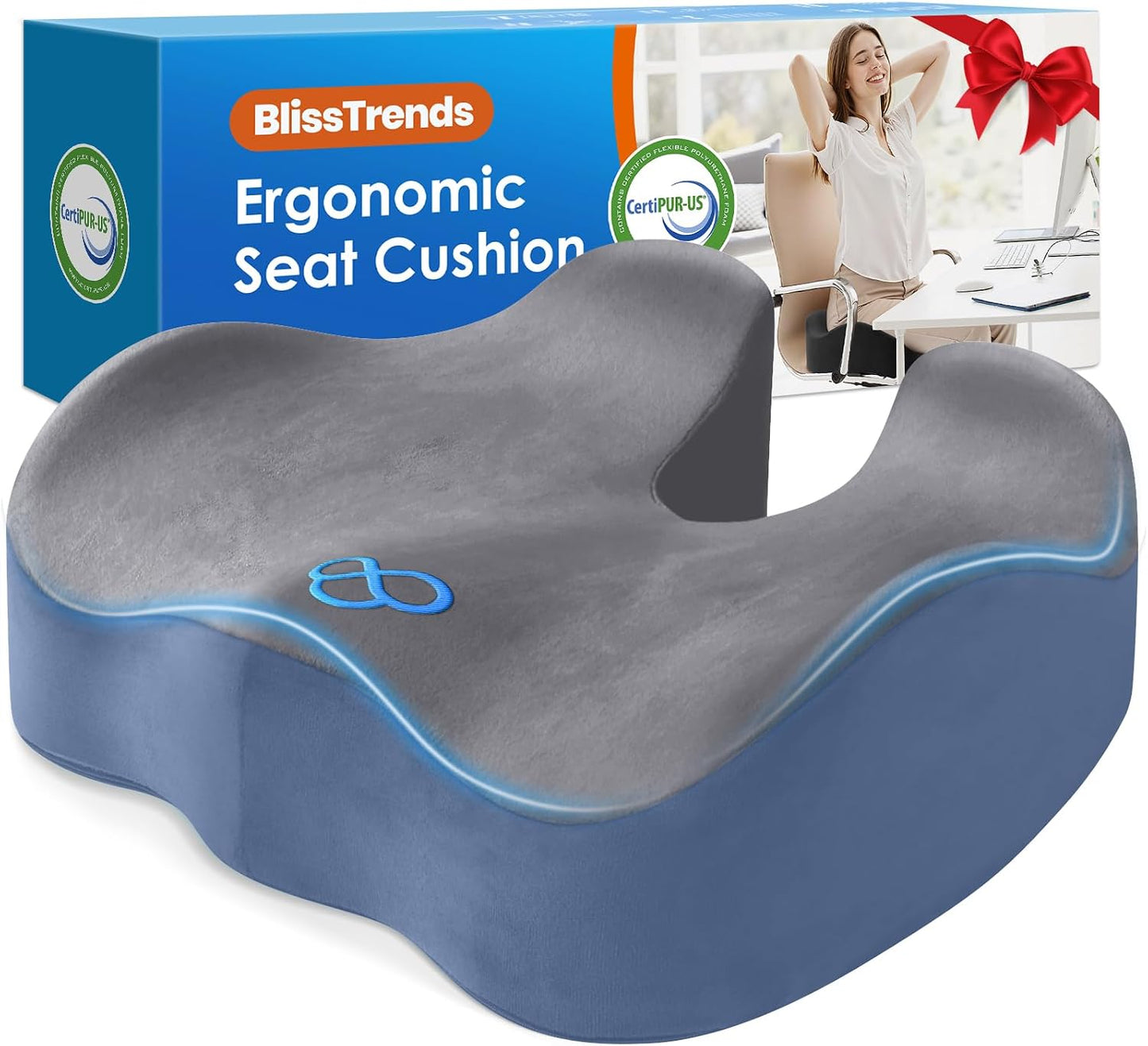 BlissTrends Seat Cushion with Velvet Cover, Thick Memory Foam Cushions for Office Chair, Car Seat, Airplane, Relieving Pressure Tailbone Sciatica Back Pain for Long Sitting, Car Drivers 4.7in Black