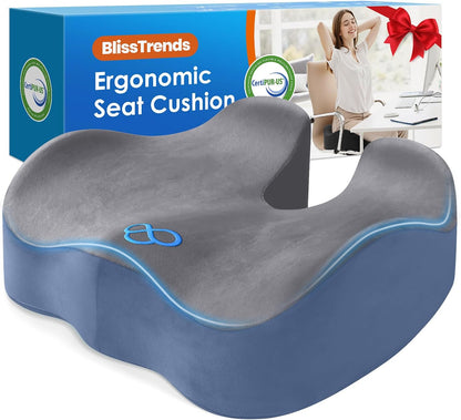 BlissTrends Seat Cushion with Velvet Cover, Thick Memory Foam Cushions for Office Chair, Car Seat, Airplane, Relieving Pressure Tailbone Sciatica Back Pain for Long Sitting, Car Drivers 4.7in Black