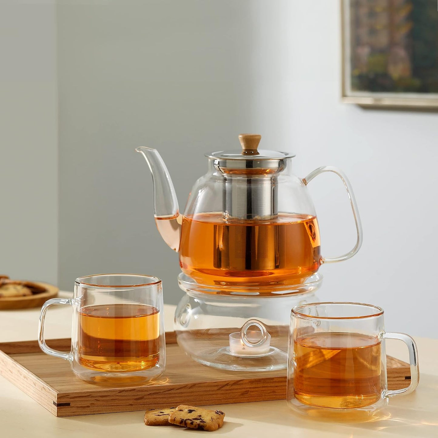 CNGLASS Glass Teapot with Infuser,31oz Clear Glass Tea Kettle with Removable Stainless Steel Strainer,Stovetop Safe Glass Teapot for Blooming and Loose Leaf Tea…