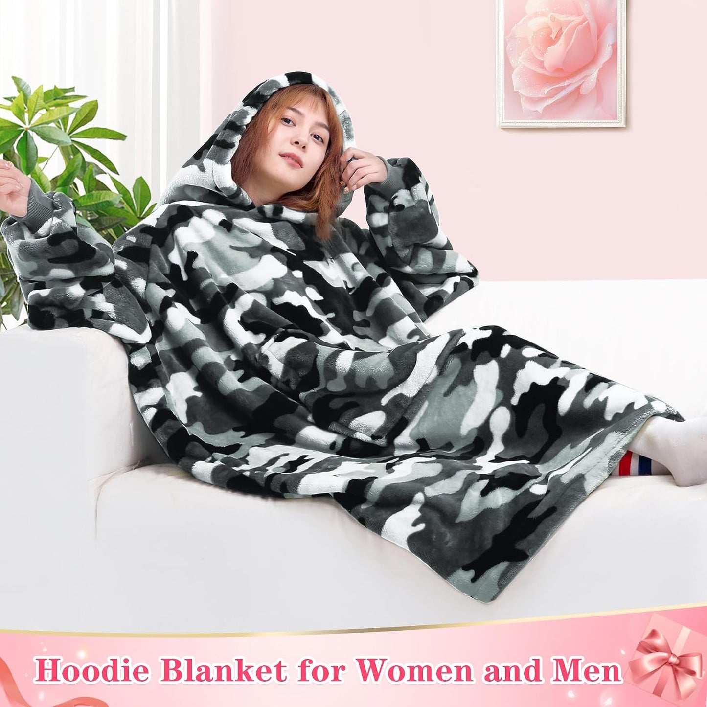Waitu Wearable Blanket Sweatshirt Gifts for Women and Men, Warm and Cozy Giant Blanket Hoodie, Thick Flannel Blanket with Sleeves and Giant Pocket - Dark Gray