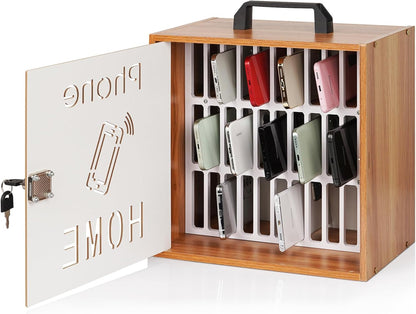 Cell Phone Holder Classroom 36 Slots Wooden Cell Phone Storage Cabinet Pocket Chart with Handle and Security Lock for Classroom Office (36 Grid Cabinet Black)