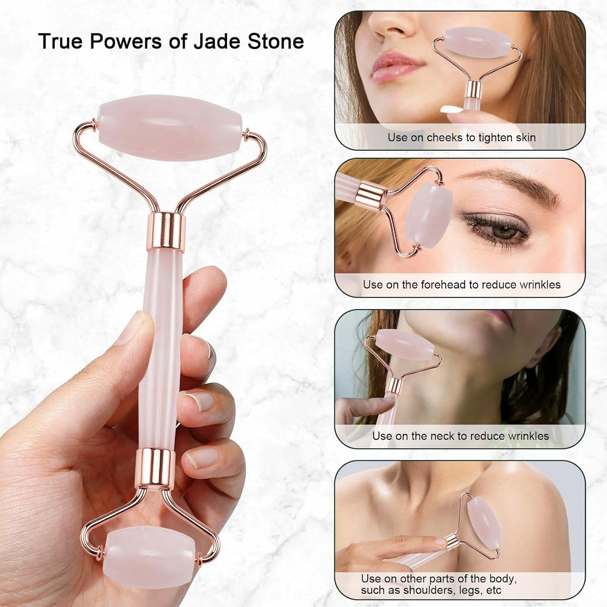 Jade Roller for Face, Facial Roller Massager Skin Care Tool, Gua Sha Facial Tools for Face, Neck, Eyes, Reduce Puffiness of The Skin - White