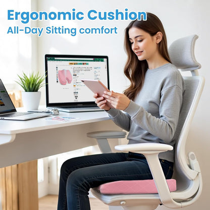 TushGuard Seat Cushion - Memory Foam Sitting Pillow for Office Chair, Car Seat, Airplane, Bleacher - Sciatica & Hip & Coccyx Pain Relief Desk Chair Cushion for Long Sitting Office Workers, Car Drivers