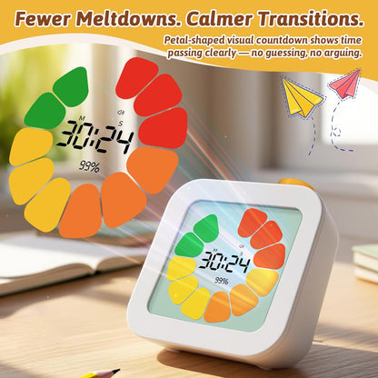 EooCoo Cute School Supplies Visual Timer for Kids, ADHD & Autism, Digital Countdown with Clear Petal-Style Visual Time Progress, Easy-to-Use Time Management Tool for Calm Transitions, Classroom & Home