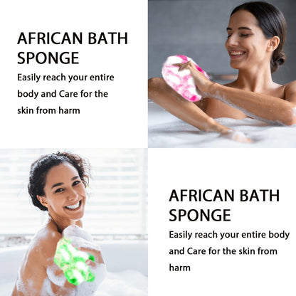 UJFQBH 3 Pack African Net Sponge, African Exfoliating Net Bath Sponge Long Net Bath Sponge Exfoliating Shower Body Scrubber Back Scrubber Skin Smoother,Great for Daily Use (Pink,Yellow,Purple) - Colors B