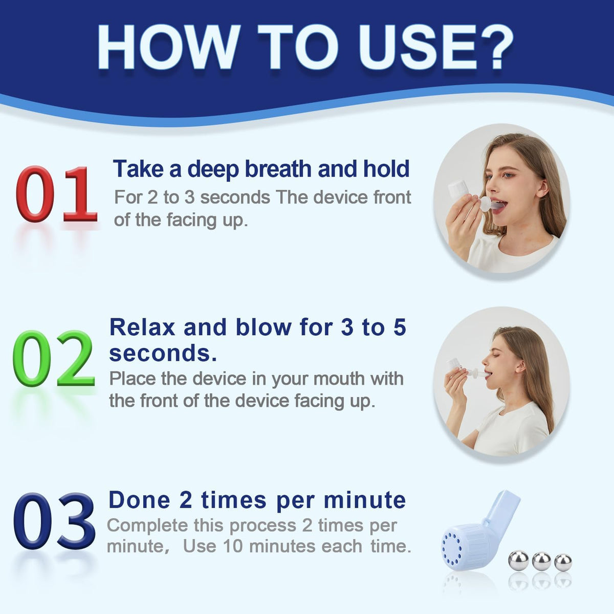 Flutter Valve Mucus Removal Device - Lung Trainer & Breathing Trainer,Adjustable Resistance,for Natural Mucus Removal and Enhanced Lung Function. (Blue)