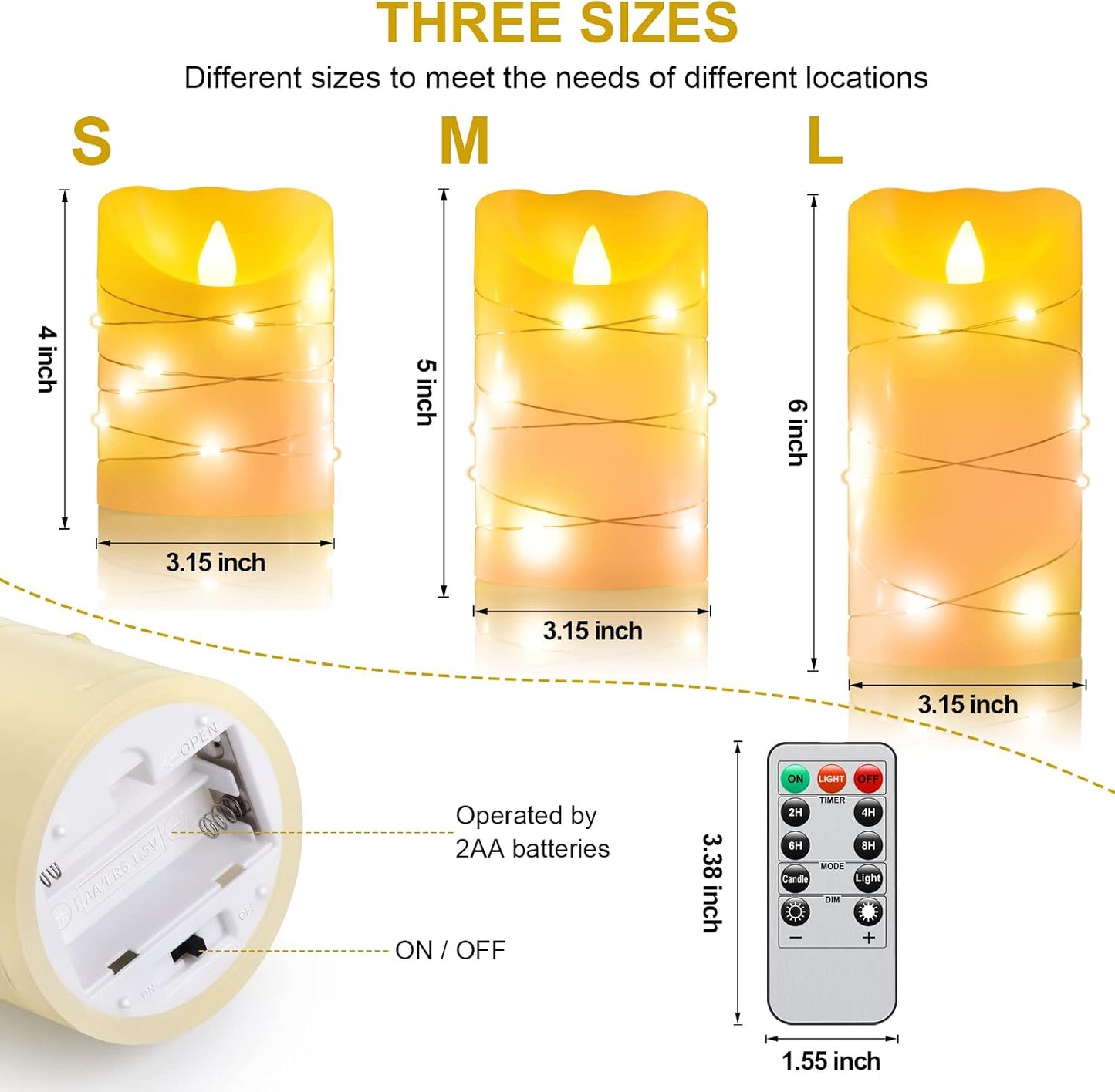 2PACK Outdoor Plastic flameless Candles with Remote Control and Timer, LED Flickering Battery Operated Electric Pillar Candles (D3 xH5.5) for Camping, Weddings, Home Decoration