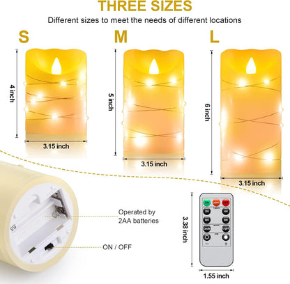 2PACK Outdoor Plastic flameless Candles with Remote Control and Timer, LED Flickering Battery Operated Electric Pillar Candles (D3 xH5.5) for Camping, Weddings, Home Decoration