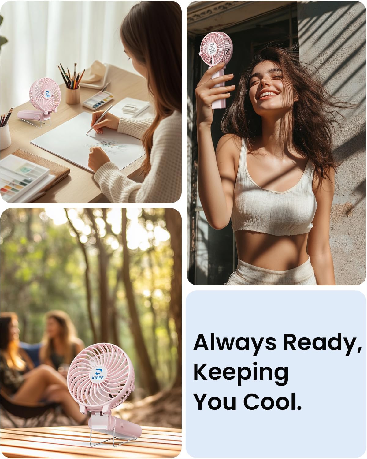 KIBEE Portable Misting Fan, 4000mAh Rechargeable Handheld Fan with 50ml Water Tank, Foldable 180° Mini Mist Spray Fan, 3 Speeds Personal Cooling Fan for Travel, Makeup, Outdoor, Concerts, Gray