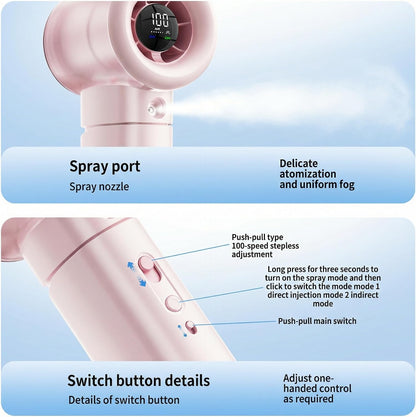 Handheld Turbo Misting Fan with LED Display & Safety Lock