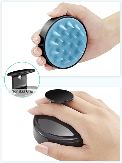 HEETA Scalp Massager Hair Growth, Soft Silicone Scalp Scrubber Shampoo Brush for Exfoliation, Dandruff Removal Head Massage Stress Relax, Wet & Dry Use for Thick Thin Curly Hair Care, Black