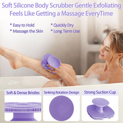Soft Silicone Body Scrubber, Gentle Like a Hand Exfoliating Your Skin and Build Up Lather Easily, Back Large Suction Cup Easy to Store, Long-Lasting & Deep Clean (Pink)