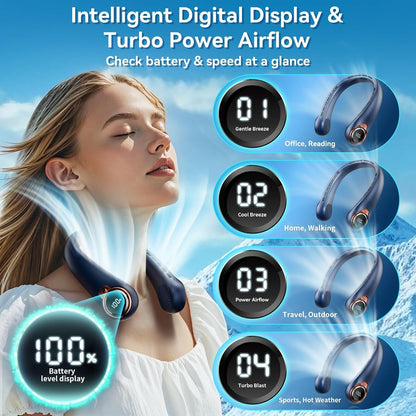 𝟐𝟎𝟐𝟔 𝐔𝐩𝐠𝐫𝐚𝐝𝐞 BNBZ Portable Neck Fan,6000mAh Rechargeable Wearable Fan with LED Display,4 Speeds,Up to 15H Runtime,Quiet 360° Airflow Hands-Free Personal Fan for Travel,Work,Gym &Outdoor Use