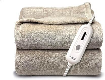 Tefici Heated Blanket Throw 50"x60", Ultra Soft 2-Layer Flannel Electric Blanket, for Home Office Sofa,3 Heat Settings, 4H Auto Off, ETL FCC Certified, Overheat Protection, Machine Washable, Camel