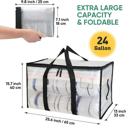 BALEINE Oversized Moving Bags with Reinforced Handles, Heavy-Duty Storage Tote for Clothes, Moving Supplies (Clear)