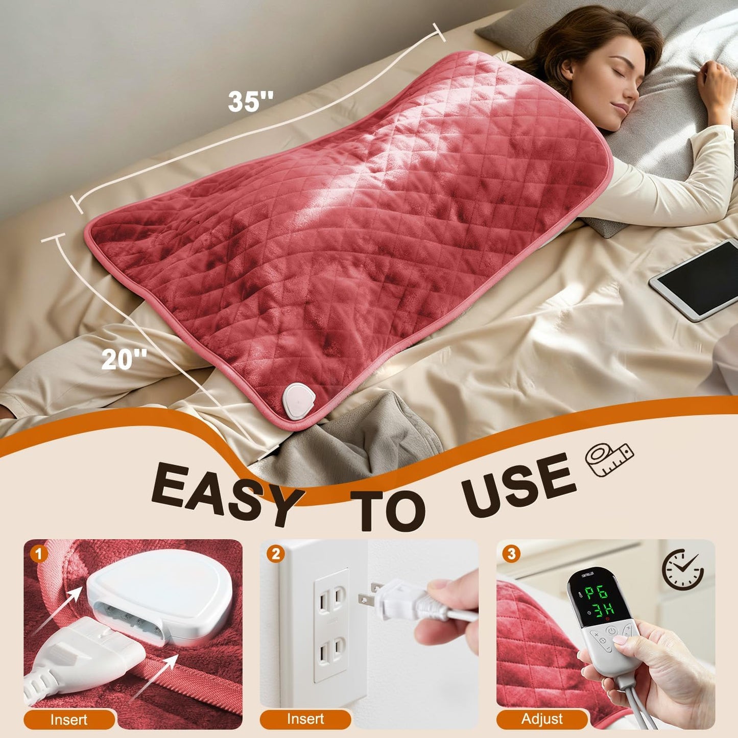 35 x 20 Inch King Size Electric Heating Pad for Back, Neck and Shoulders | FSA Eligible HSA, for Period Cramps, Abdomen and Knee, Dry or Moist Heat Use, 2H Auto Shut Off, 6 Heat Settings, Washable