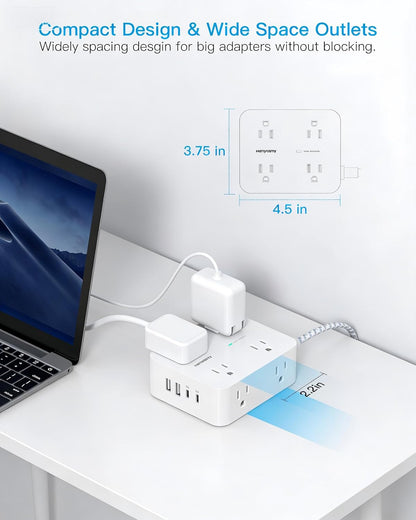 HANYCONY Surge Protector Power Strip, 1080J, 5 Ft Braided Extension Cord