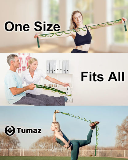 Tumaz Stretching Strap - 10 Loops & Non-Elastic Yoga Strap - Perfect Home Workout Stretch Strap for Physical Therapy, Yoga, Pilates, Flexibility