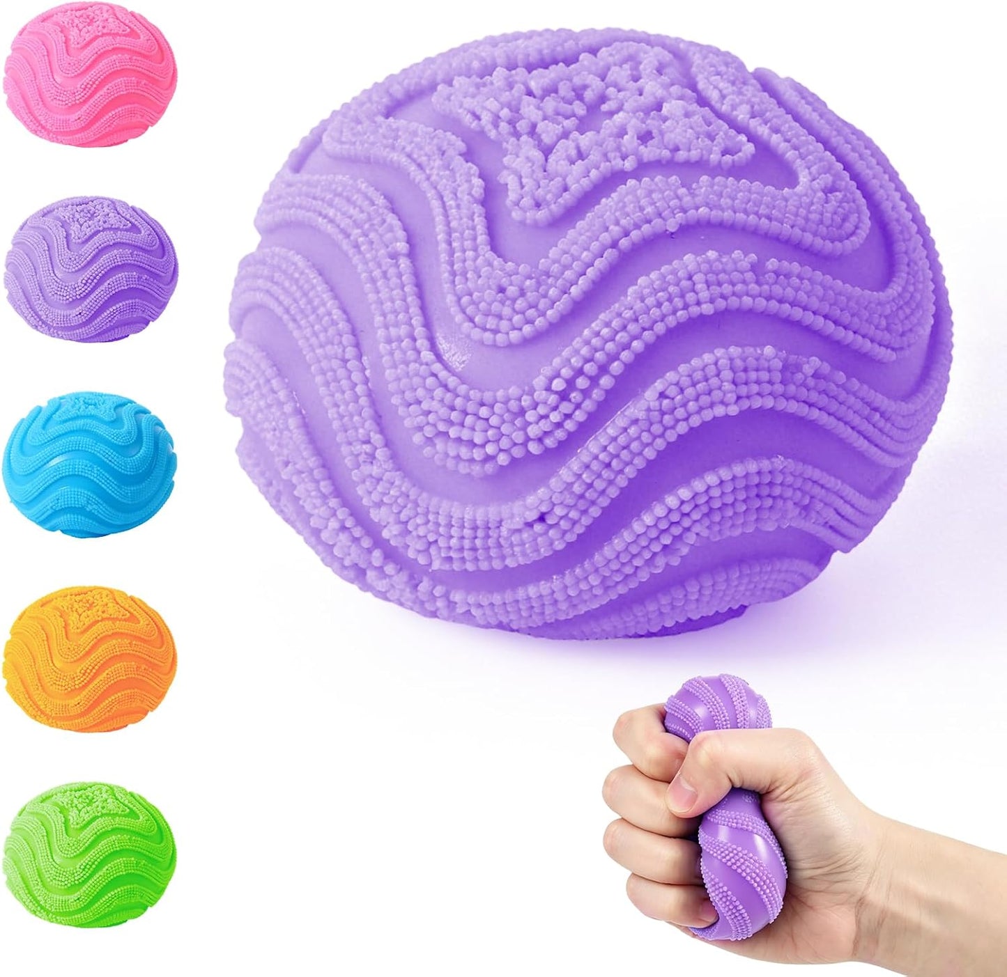 Fuzz Squishy Stress Ball, Soft Fidget Toy for Anxiety Relief, Sensory Squishy Ball (Purple)