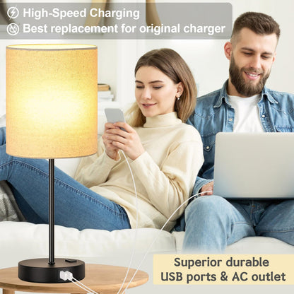 Set of 2 Touch Control Table Lamps with 2 USB & AC Outlet, 3-Way Dimmable Bedside Nightstand Lamps for Bedroom Living Room Nursery, 800 Lumens 5000K Daylight Bulbs Included