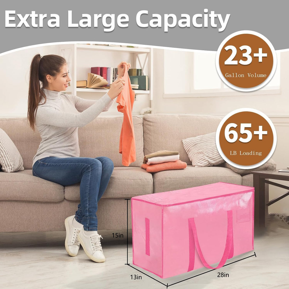 Moving Bags Extra Large - Heavy Duty Storage Totes with Wrap-Around Handles & Reinforced Zippers - Foldable Moving Box Alternative, Water-Resistant for Dorm, Closet & Under Bed Storage (Clear)