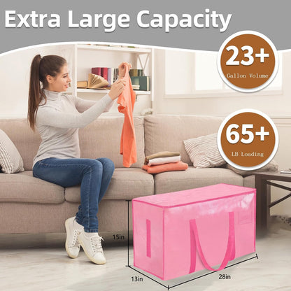 Moving Bags Extra Large - Heavy Duty Storage Totes with Wrap-Around Handles & Reinforced Zippers - Foldable Moving Box Alternative, Water-Resistant for Dorm, Closet & Under Bed Storage (Clear)