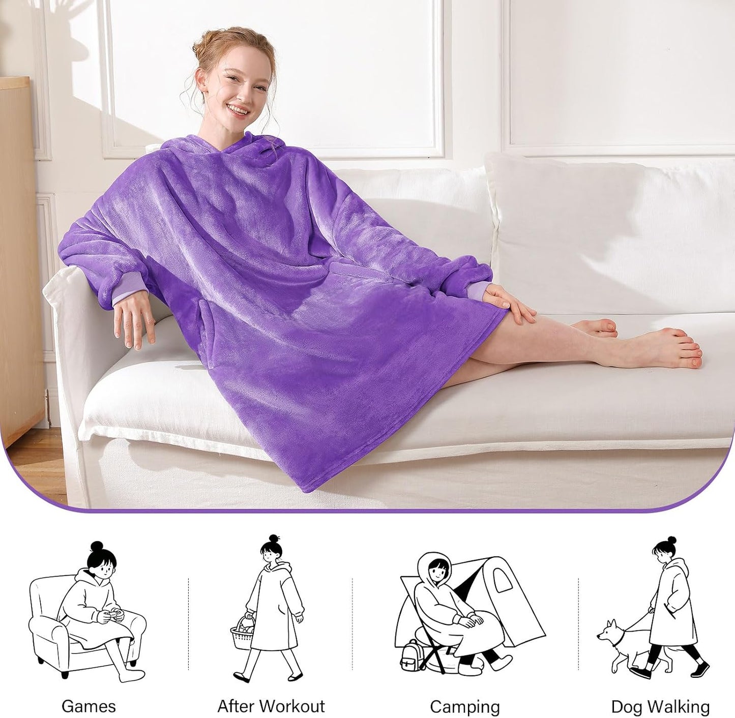 LetsFunny Blanket Hoodie,Oversized Wearable Sherpa Fleece Blanket Sweatshirt,Super Soft Warm Cozy with Giant Pocket,Gifts for Women Men Adults Teenagers, One Size Fits All