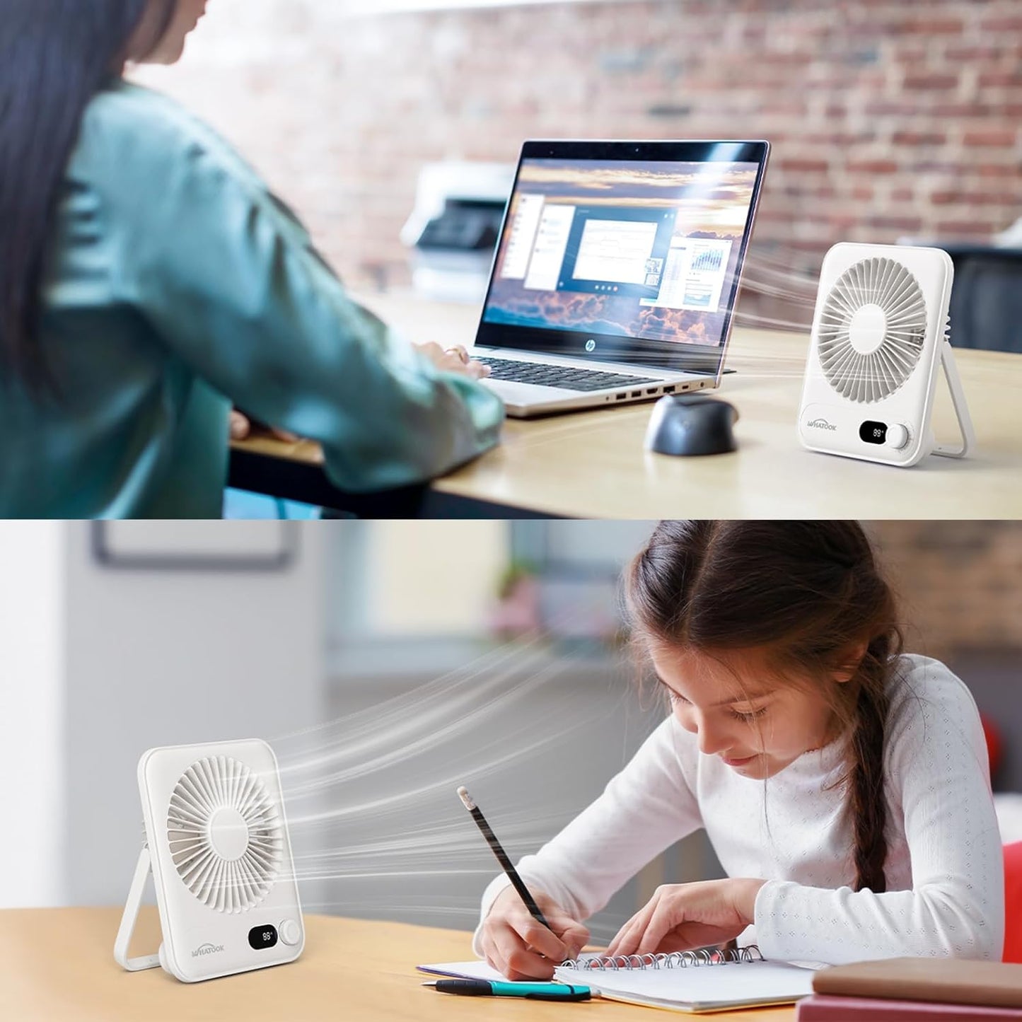 WHATOOK Small Desk Fan Personal Fans: 5000mah 25 Hours Battery Office Quiet Mini Desktop Fan Portable Rechargeable Travel Essentials (Purple, 2000 mAh)