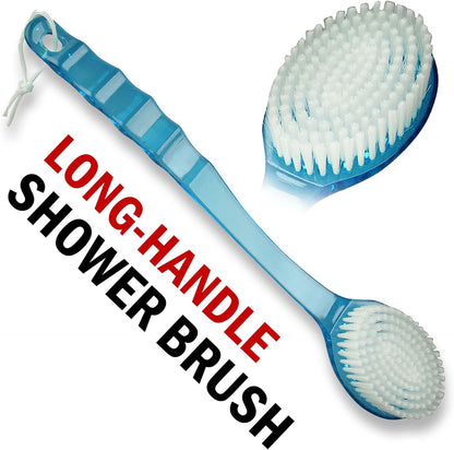2 Pack Bath Body Brush Long Handle Back Shower Brush Exfoliating Back, Body, and Feet Scrubber Soft Nylon Bristles (Blue & Green)
