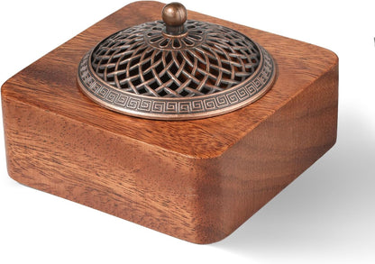 Acacia Wood Incense Burner for Cones & Coils, with Sticks Holder