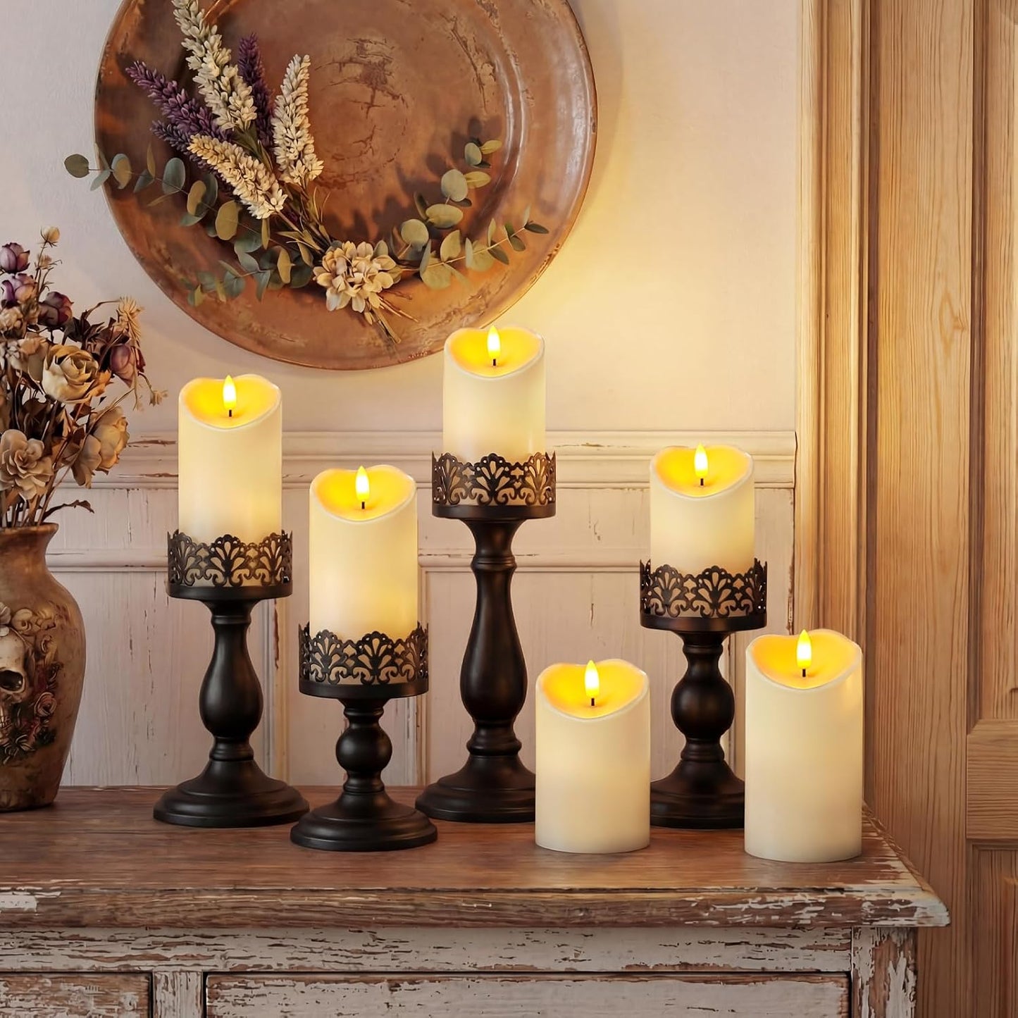 Homemory 6"x3" Outdoor Waterproof Flameless Candles, LED Candles, Battery Operated Candles with Remote and Timers, Electric Fake Plastic Pillar Candles, Ivory White, Set of 2
