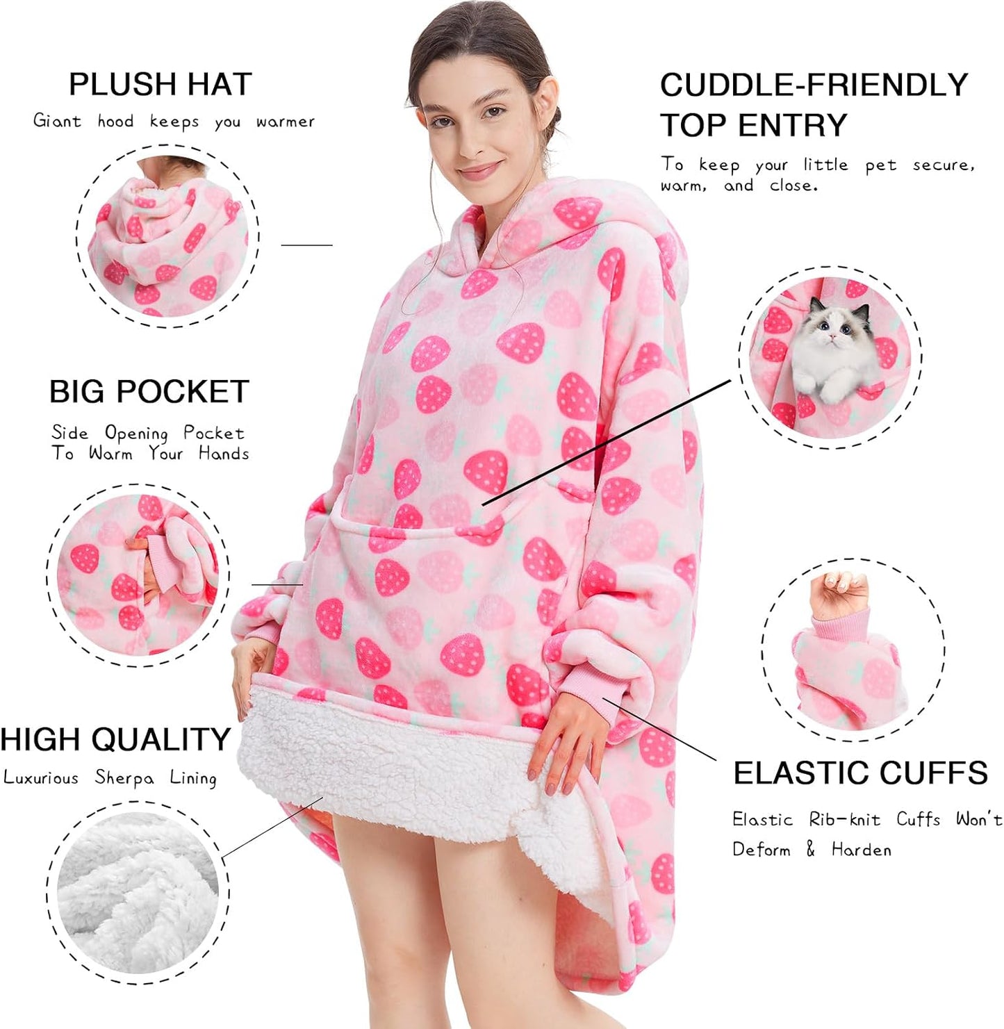 Aemilas Wearable Blanket Hoodie - Warm Sherpa Blanket Sweatshirt as Gifts for Adult Women Mom Men, One Size Fits All