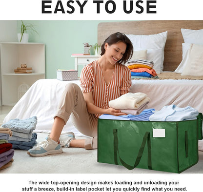 Moving Bags Extra Large - Heavy Duty Storage Totes with Wrap-Around Handles & Reinforced Zippers - Foldable Moving Box Alternative, Water-Resistant for Dorm, Closet & Under Bed Storage (Clear)