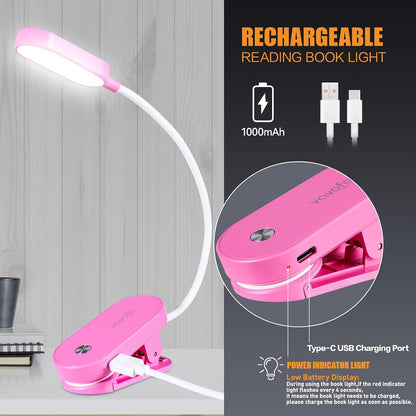 VAVOFO Rechargeable Book Light, 14 LEDs Eye Care Clip On Amber Reading Light for Bookworms Reading in Bed with 9 Colors 9 Brightness (White-Blue)
