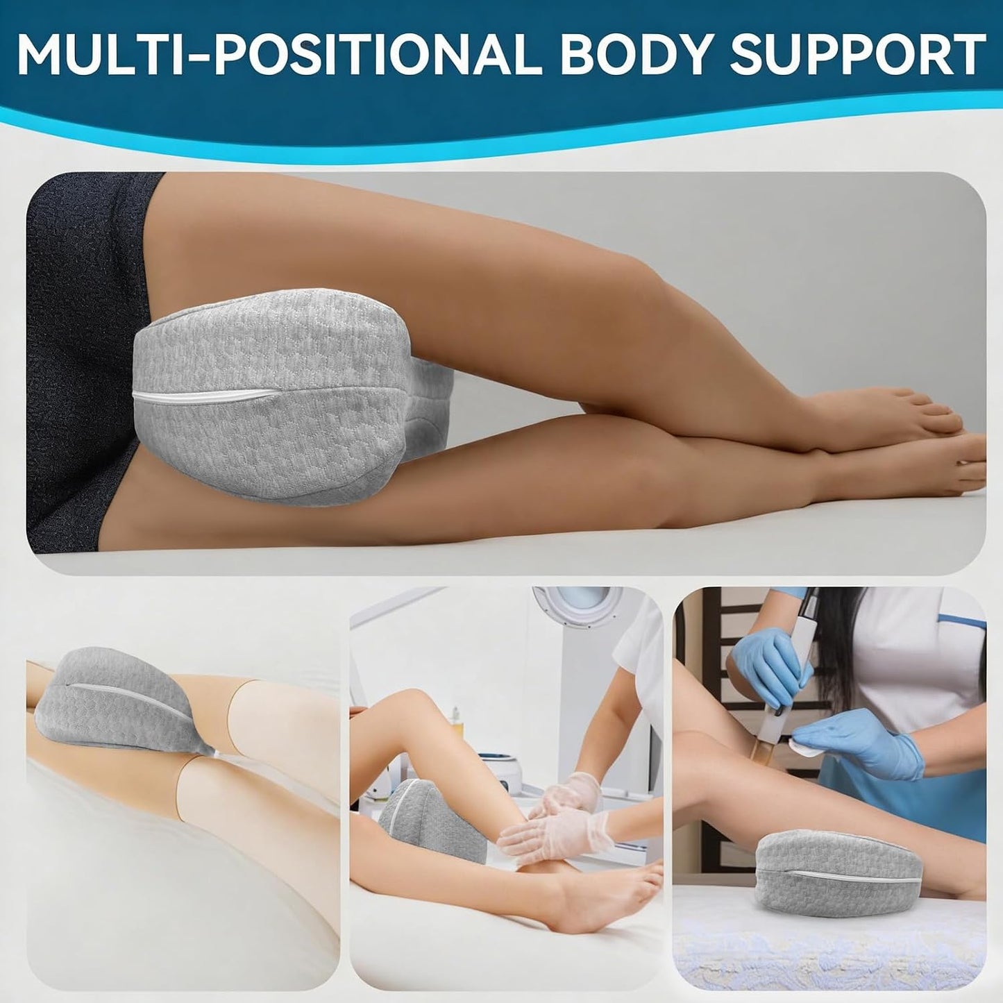 QISHFEN Knee Pillow for Side Sleepers Hip Pain Memory Foam - Leg Pillow for Side Sleeping Back, Sciatica, Knee Pain Relief - Side Sleeper Pillows with Washable Cover (1 Pack)