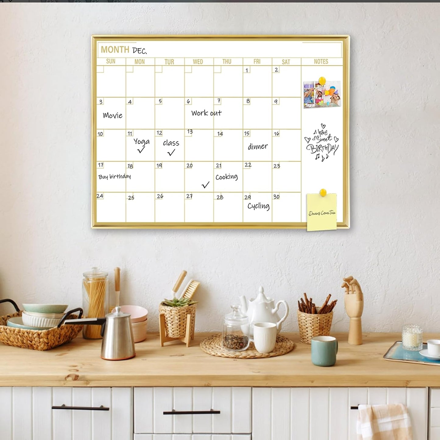Gold Weekly Dry Erase Board for Wall,12"x16",Gold Metal Frame Weekly Planner Whiteboard for to Do List, Memo, School, Home, Office, Kitchen-GZ