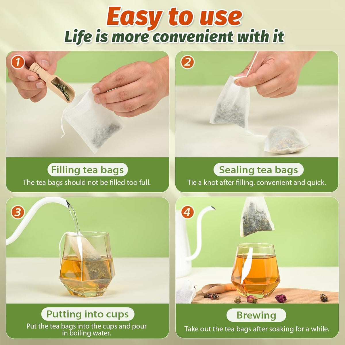 Empty Tea Bags for Loose Leaf Tea, 300Pcs Disposable Tea Infuser Sachets