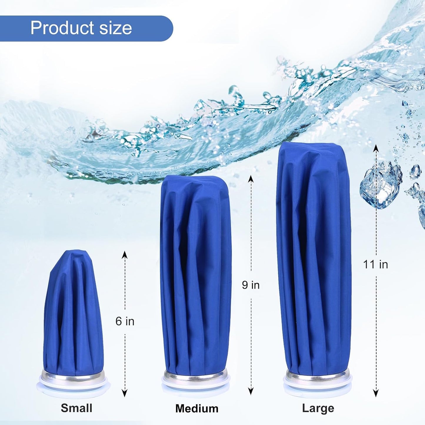 Ice Bags for Injuries, 3rd Gen Reusable Ice Packs, Hot & Cold Therapy Pain Relief, Ice Bag No-Leak & Waterproof, Traditional Ice Pack, Versatile & Durable, Blue (6 in + 11 in)