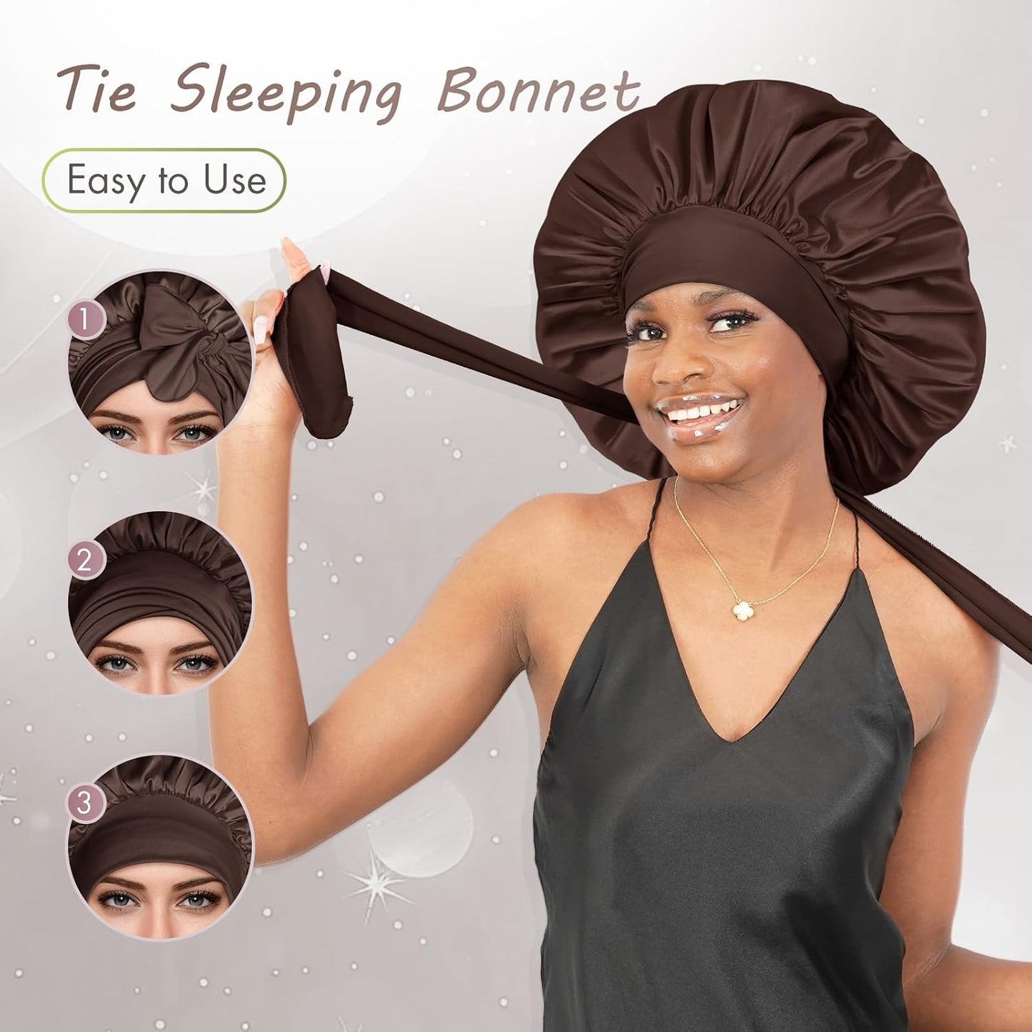 BONNET QUEEN Silk Bonnet for Sleeping for Women Satin Bonnet Night Cap for Curly Hair with Tie Band, Single Layer, Cream Pink