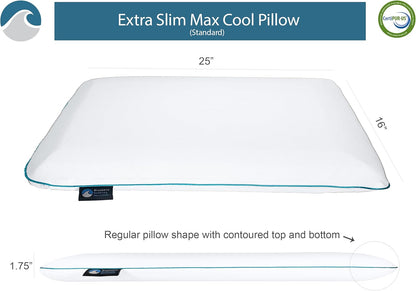 Bluewave Bedding Ultra Slim Max Cool CarbonBlue Gel Memory Foam Pillow for Stomach and Back Sleepers - Thin, Flat Design with Advanced Cooling (2.75-Inch Height, Standard Size)