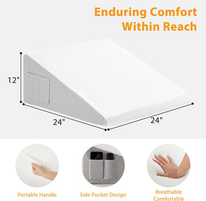 Ruqmuis Wedge Pillow for Acid Reflux, Bed Wedge Pillow for Headboard 10", Pillow Wedge for Back Pain Relief, Post Surgery, Elevated Pillows for Sleeping, Snoring, Triangle Pillow with Cover, White