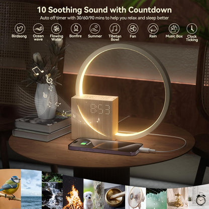 Vivilumens Sunrise Alarm Clock Sound Machine Nightlight, Gradual Wake Up Light, Digital Dimmable Clock, 10 White Noise Sleep Sounds, Snooze, Dual Clocks for Heavy Sleeper Adult, Decor Gifts for Women
