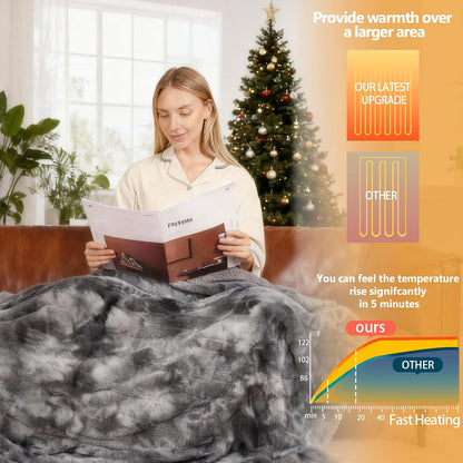 Heated Electric Blanket Throw 50''x60'' - Fast Tie-Dye Heating Blanket, Washable Heat Blanket 10 Heating Settings, 8h Timer Auto Off & Heated Protection, Soft Flannel & Sherpa Material