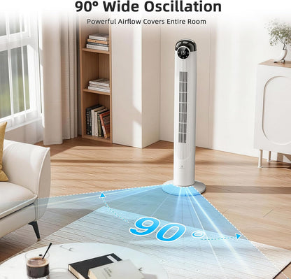 Antarctic Star T36 Tower Fan-36 Inch, Bladeless Oscillating Fan with Remote, 6 Speeds & 4 Modes, LED Display, 9H Timer, Quiet Floor Standing Fan for Bedroom Living Room Office, Pink