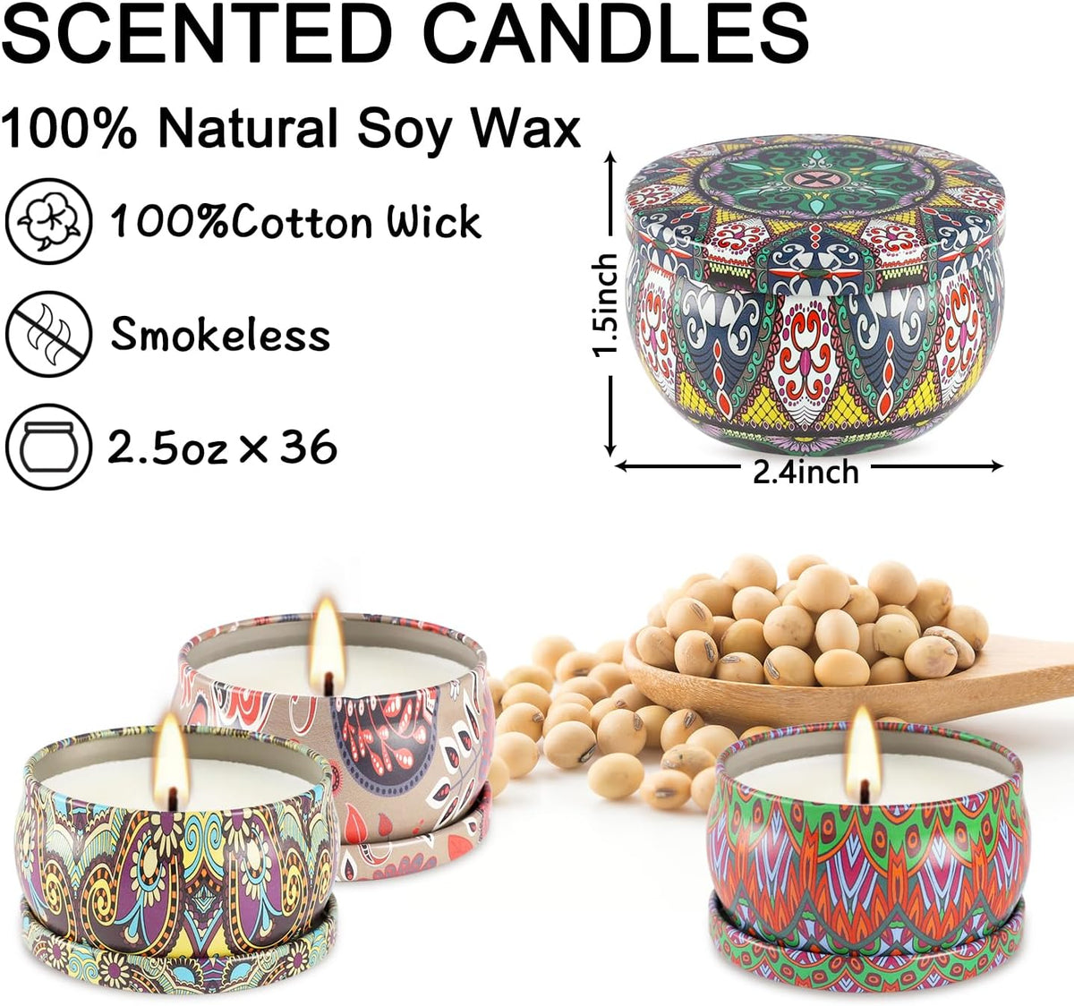 Onebird Set of 24 Scented Candle Gift Set,Natural Pure Soy Wax Aromatherapy Candles Essential Oils for Home and Women